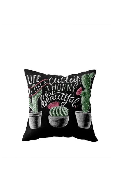 on the clouds Black Cactus Patterned Single Sided Hidden Zipper Pillow Case Throw Pillow Sofa Pillow Case