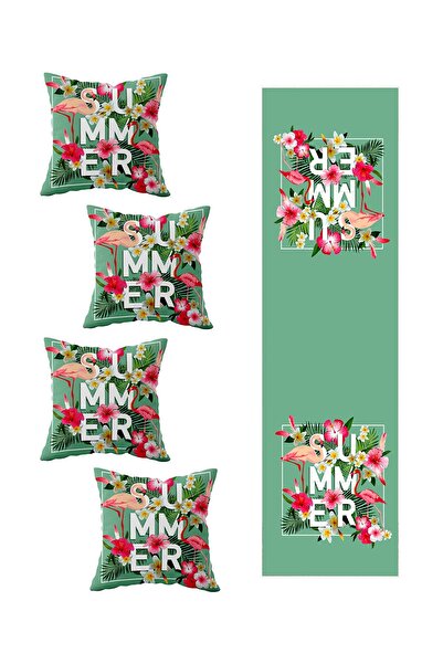 Pelangi Living Room Patterned Summer Ranir - Set of 4 Decorative Throw Pillow...