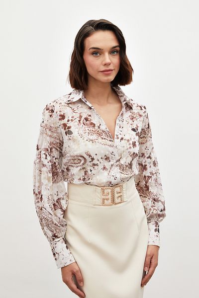 Sateen قميص منقوش منقوش - بني