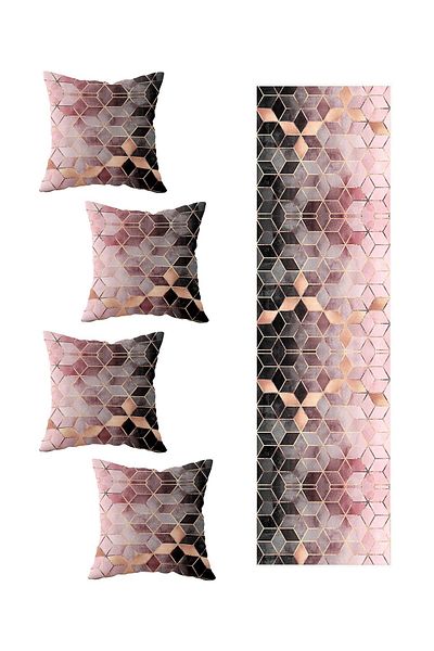 farbala Set of 4 Decorative Mosaic Patterned Throw Pillow and Runner for Living Room and Kitchen