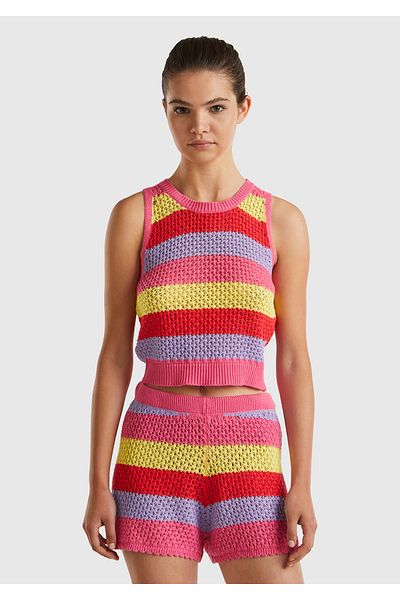 United Colors of Benetton Mix Cotton Women's Knitwear Blouse - Bottom Gathered
