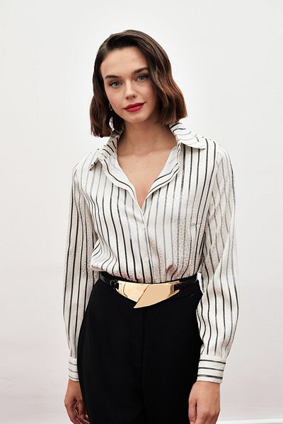 Sateen Cămașă clasică cu dungi negre
