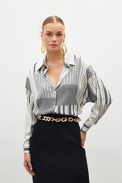 Sateen Black Striped Straight Shirt
