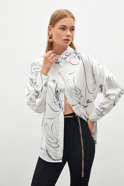 Sateen Cămașă neagră cu model lejer