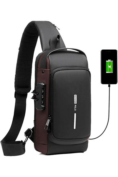 Newish Brown Vegan Leather - Crossbody Men's Shoulder and Waist Bag