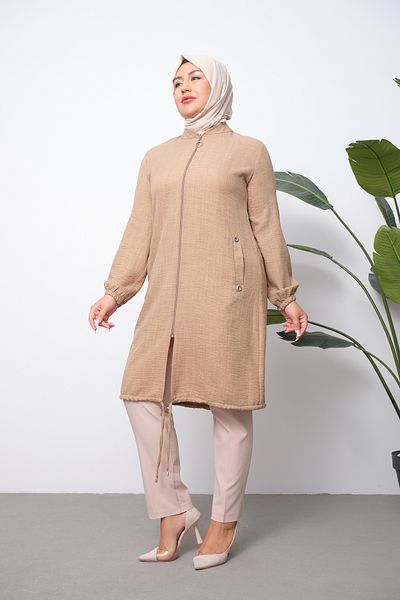 OKTAYUSTA COLLECTİON Belmando Linen Summer Hooded Ferace - Βαμβακερό