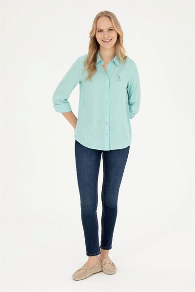 U.S. Polo Assn. Cămașă de damă cu mânecă lungă, verde apă