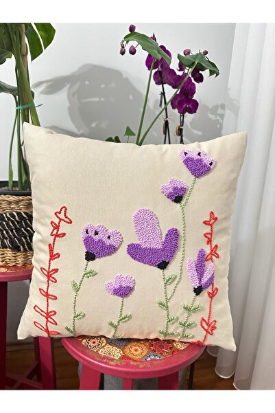 kırlent kılıfı %100 el yapımı bej 43*43