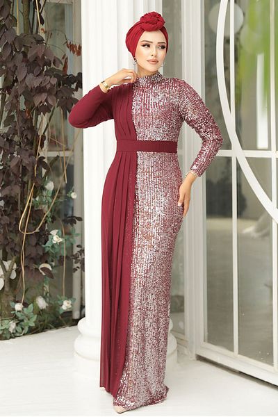 Neva Style Rochie de seara Hijab - Rochie de seara Hijab Rosie Paiete Paiete 25851br