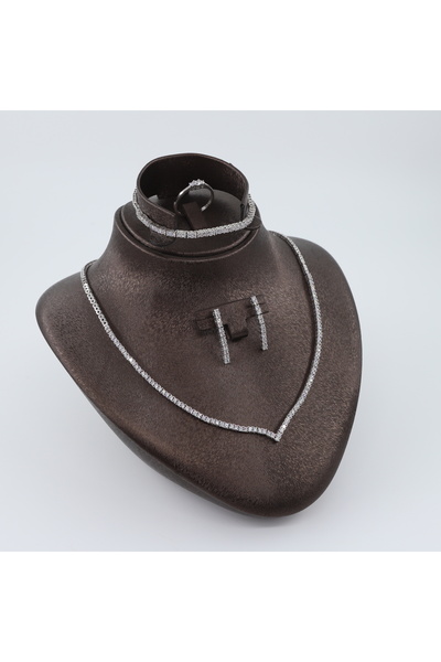 Gezer Kuyumculuk Kadın 925 Ayar Gümüş Pırlanta Montür Su Yolu Düğün Seti