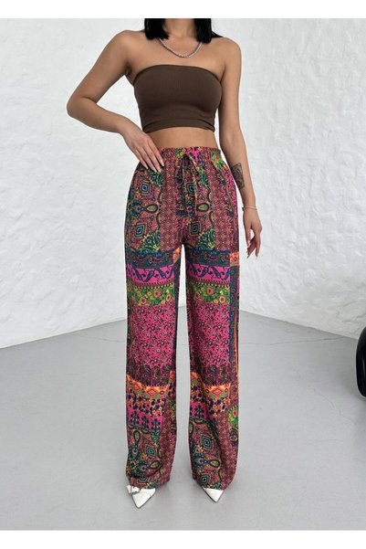S&A Collectionn Women's Elastic Waist Shawl Patterned Comfortable Cut Pants