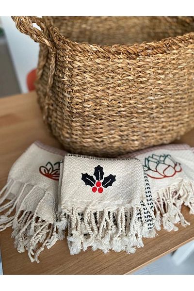 leillART Floral Patterned Cream Hand Face Towel - 100% Cotton 3-Piece Peaskin Pack