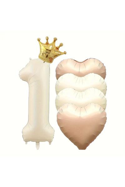 Konsept Sepeti 1 Year Old Birthday Set - Foil Balloon with Number, Heart and King Crown