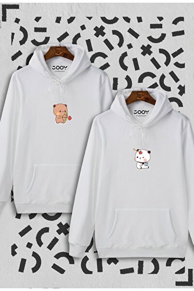 Jooy Company Lover Bear Design Couple Combination Φούτερ με λευκή κουκούλα Σετ 2 τεμαχίων
