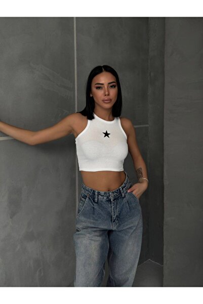 EDVESS Кроп-топ з вишитим зірками - горловина-хомут