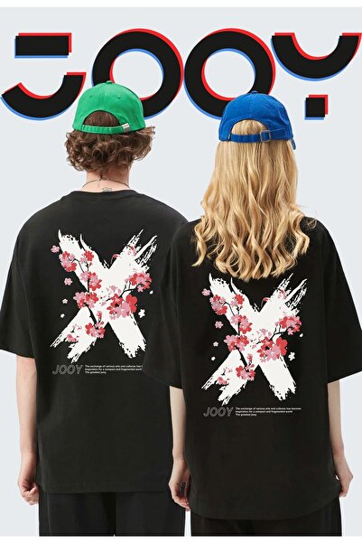 Jooy Company Unisex Lover Combination X Flowers Black Oversize Tshirt Σετ 2 τ...