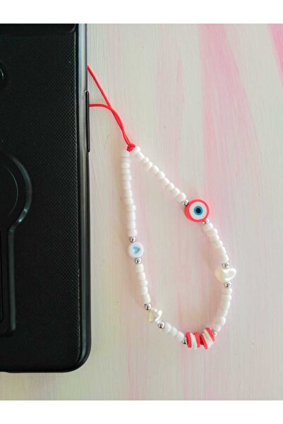 nasclaycollection Fimo White and Red Evil Eye Beaded Phone Wallet