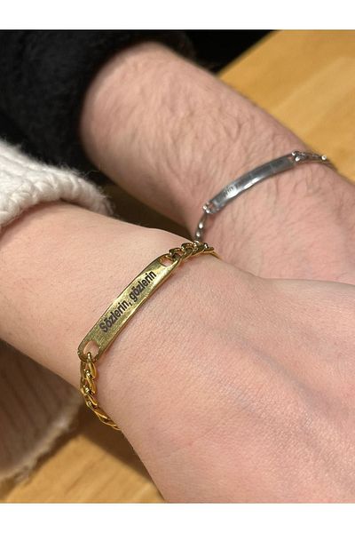 Harlofia Jewelry سوار ثنائي رومانسي مع كلمات الأغنية مكتوبة على سلسلة فولاذية