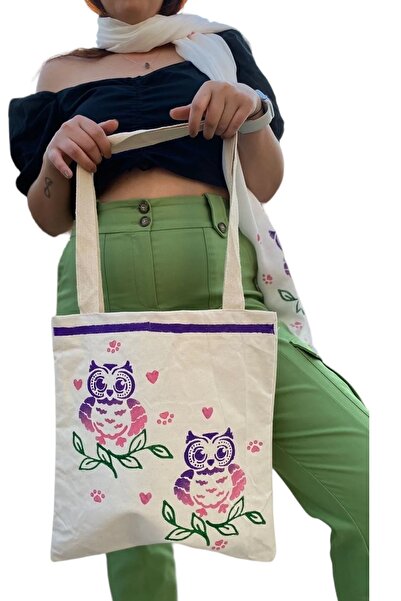 leillART Cotton White Color Owl Patterned Handmade Shawl Scarf