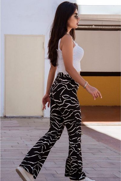KaSheHa Marble Patterned High Waist Full Flexible Flared Leg Trousers 100 cm
