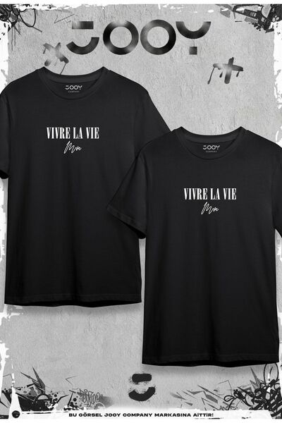 Jooy Company Vivre La Vie Sevgili Çift Kombini Siyah Oversize Tshirt 2'li Set
