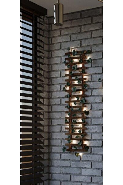 ViraHome Ledli Pilli Çamağacı Ahşap Saksı Sarmaşıklı Standı Çiçeklik Kış Bahçesi Balkon Dekor Yapay Çiçek