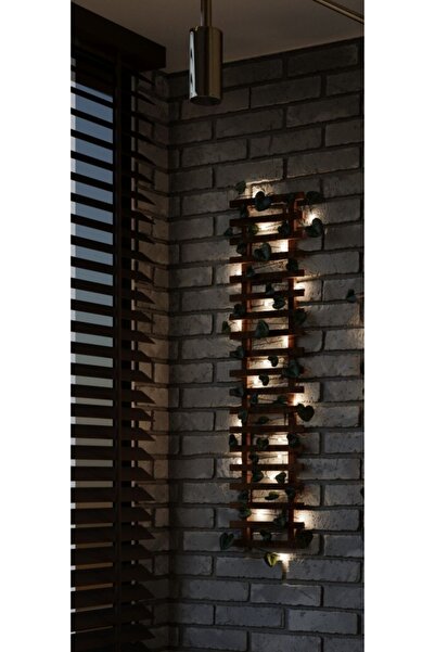 ViraHome Ledli Pilli Çamağacı Ahşap Saksı Sarmaşıklı Standı Çiçeklik Kış Bahçesi Balkon Dekor Yapay Çiçek