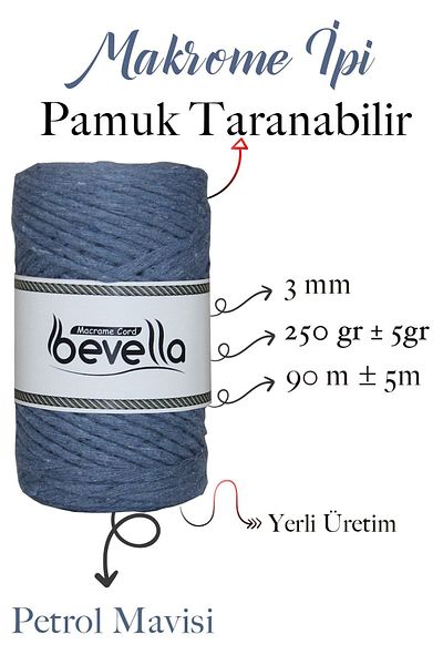 Bevella Macrame Cord Σκάνδαλο Macrame Twine 3mm Σκάνδαλο Βαμβακερό Μονό Twist Macrame Twine Petrol Blue