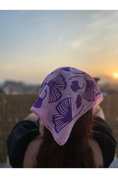 leillART باندانا شعر نسائية قطنية منقوشة باللون الأرجواني - صناعة يدوية