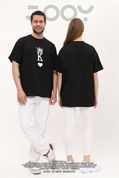 Jooy Company Kral Kraliçe Baskılı Sevgili Çift Kombini Siyah Oversize Tshirt 2'li Set