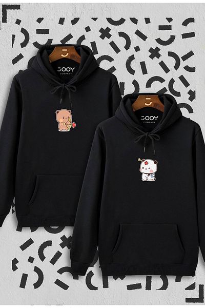 Jooy Company Dear Bear Design Cuplu Combinație de hanorac negru cu glugă Set de 2