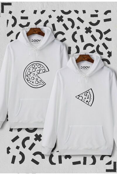 Marjill Dear Pizza Slice 2 Merch Hanorac alb cu glugă - Combinații de cuplu
