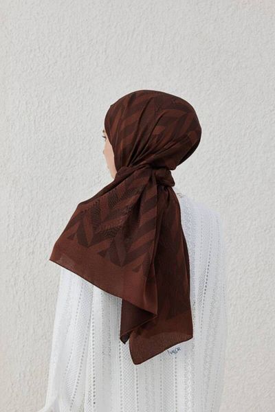 VALORSCARF Σάλι ζακάρ με σχέδιο ψαροκόκκαλο - Bitter Brown