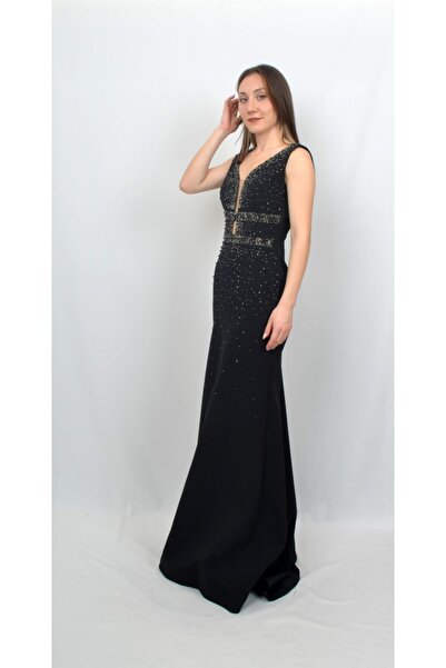 ALİS DRESS Kadın Siyah Boncuk İşlemeli Abiye
