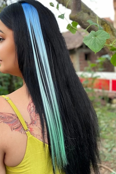 little Luv Синьо и тюркоазено омбре - аква зелени прави клипс-накладки за стр...