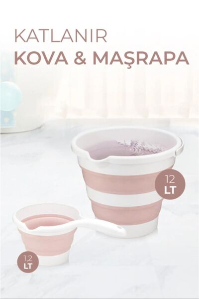 AHİR TİCARET Katlanır Kova Ve Maşrapa Seti Pembe