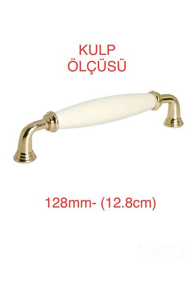 Porcellana Perla مقبض من البورسلين لخزانة الملابس ودرج الأثاث ومقبض المطبخ Yakut128mm- كريمي-ذهبي-stk0614