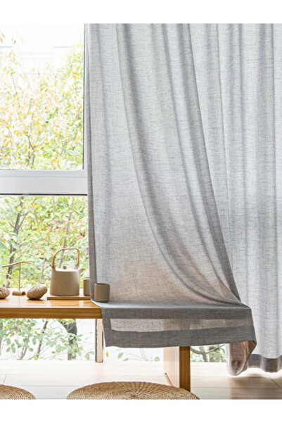 Ran Perde İnce Keten Tül Fon Perde – Açık Gri - Pileli Dikim -İnce Dokulu - 1 Adet