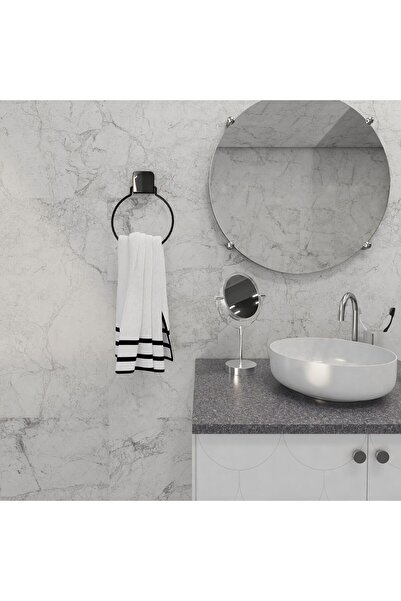 decorev Yapışkanlı Lüks Banyo Havluluk Askılığı Yuvarlak Siyah Metal Paslanmaz Havluluk
