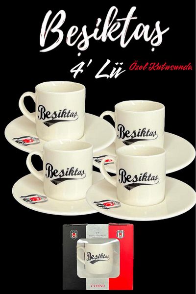 Neva Bjk Fan Licensed 4-Piece Set - Coffee Cup Set in Special Box for Bjk Fathers