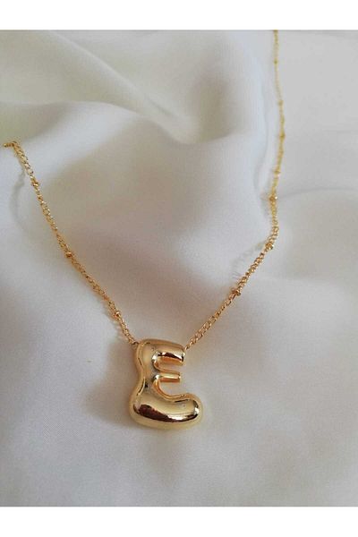 Judas Takı Gold Color Balloon Letter E Necklace - Initial Design