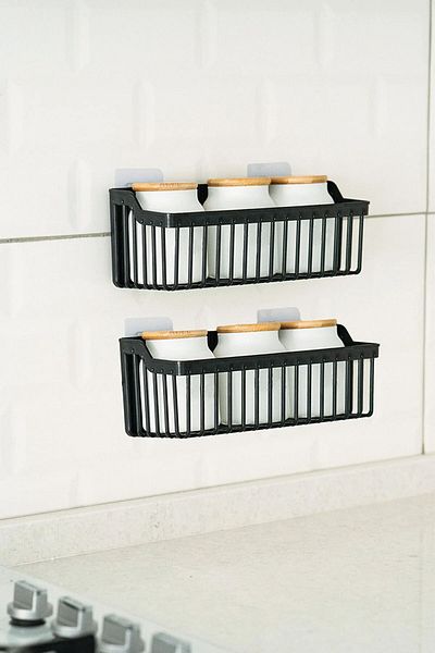 SAVORYHOME Atify Adhesive Closet Organizer, 2-Piece Kitchen Shower Shelf Organizer Shampoo Holder, Plastic 485