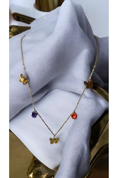 İNN JEWELLERY Butterfly Figured Steel Necklace - Tarnish Free and Antiallergic, 2 Years Warranty