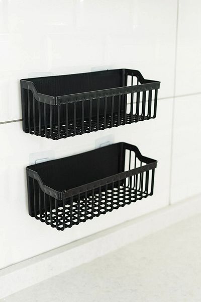SAVORYHOME Atify Adhesive Closet Organizer, 2-Piece Kitchen Shower Shelf Organizer Shampoo Holder, Plastic 485