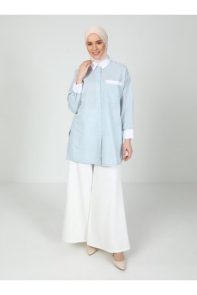 Tavin Color Blocked Blouse / Shirt - Blue Striped-White- Tavin