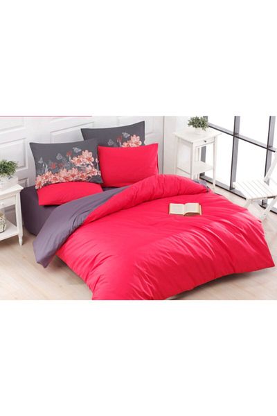 CHARLOTTE Aden 100% Cotton - Plain Double Sided Double Duvet Cover Set (4 Pillowcases)