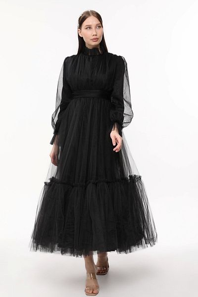 Asees Βραδινό φόρεμα Hijab Dream Tulle Gathered Λεπτομερές βραδινό φόρεμα