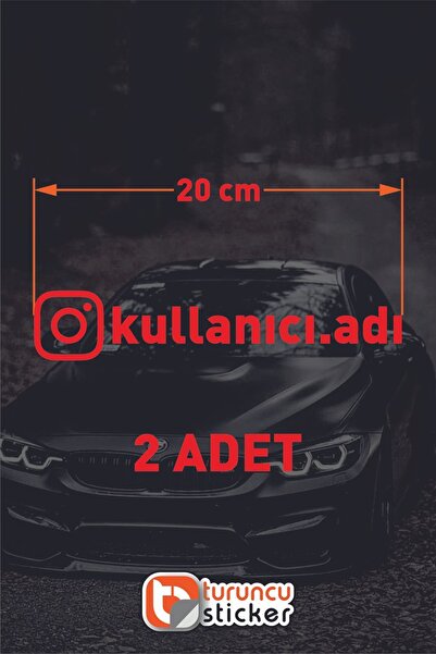 Turuncu Sticker Instagram Logolu Kullanıcı Adı - 2 Adet 20 Cm -   Araç Kelebe...
