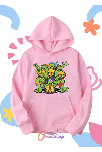 oneagılyazı سويت شيرت للأطفال للجنسين - طباعة سلاحف النينجا، غطاء رأس كبير الحجم