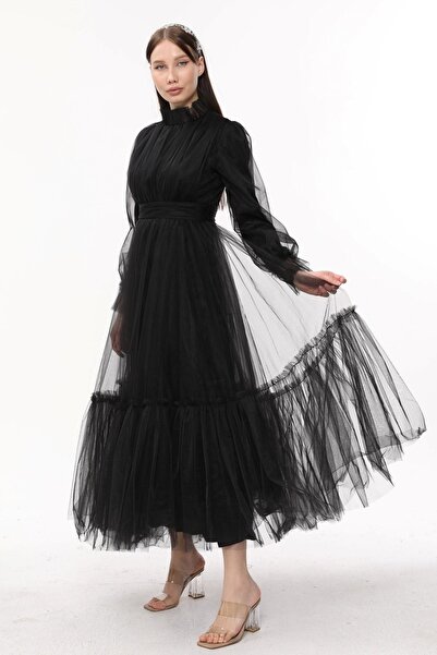 Asees Βραδινό φόρεμα Hijab Dream Tulle Gathered Λεπτομερές βραδινό φόρεμα